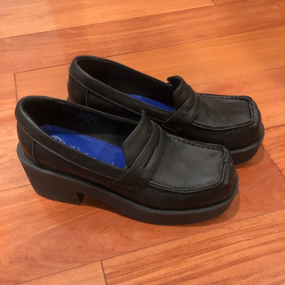 Jeffrey Campbell Black Leather Platform Loafers